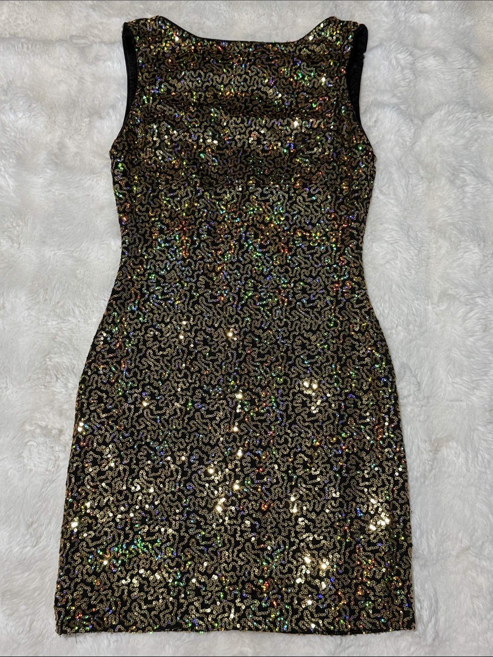 Milena Black Mini Dress with Gold Sequins Size Small